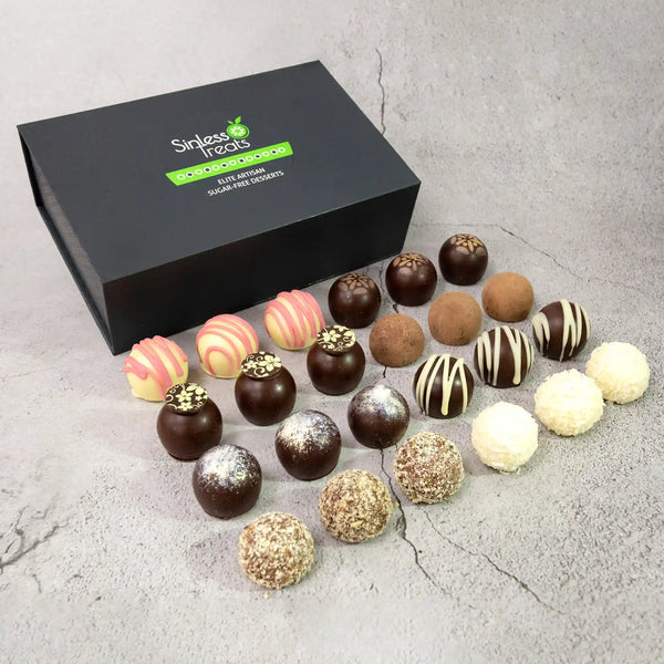 24-piece Luxury chocolate Gift Box with custom assortment of 24 truffles, 3 each of 8 flavors