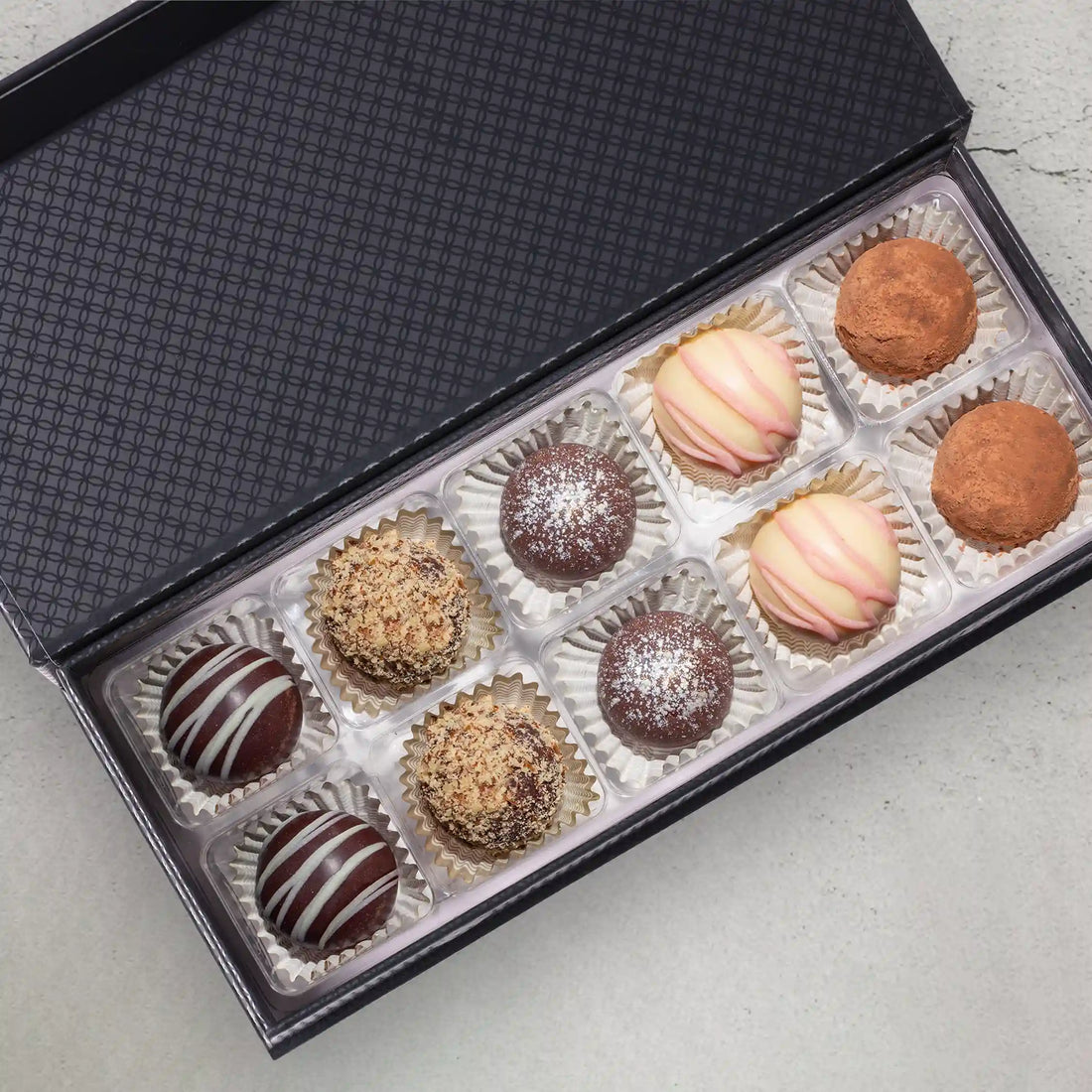 10-piece Luxury Chocolate Gift Box with 10 luxury chocolate truffles, 2 each of 5 flavors