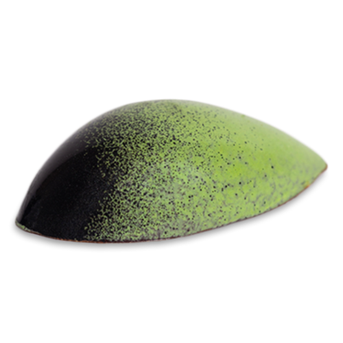 Blue of Texas Earl Grey teardrop shaped sugar free dark chocolate bonbon with green and black coloring