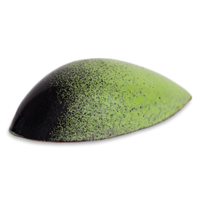 Blue of Texas Earl Grey teardrop shaped sugar free dark chocolate bonbon with green and black coloring