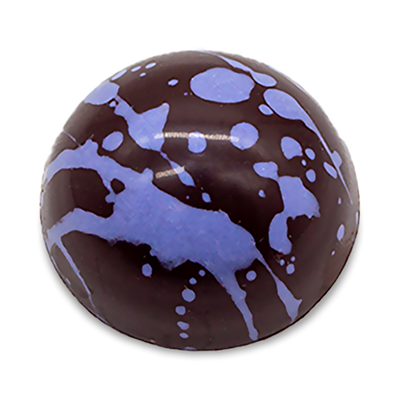 Blueberry Cream sugar free dark chocolate bonbon with blue splattered paint