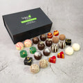 24-piece Luxury chocolate Gift Box with custom assortment of 24 colorful bonbons and truffles, 2 each of 12 flavors