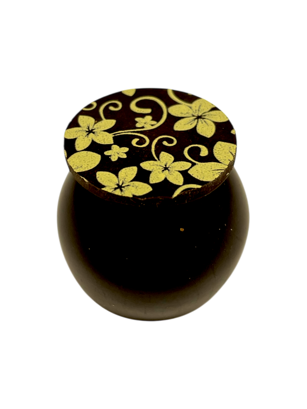 Classic Dark Truffle with dark chocolate shell and round chocolate topper with floral painted design