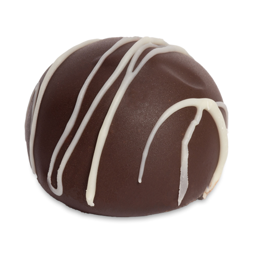 Coffee Shot extra dark chocolate Truffle with white chocolate decorative stripes