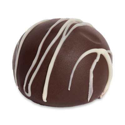 Coffee Shot extra dark chocolate Truffle with white chocolate decorative stripes