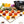 Gumdrop-shaped chocolates with a red and orange spiral design, filled with kumquat marmalade and ganache on a white table next to star anise and kumquat