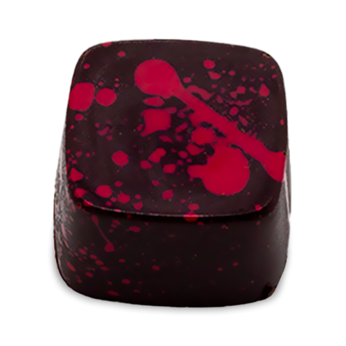 Molten Chocolate sugar free dark chocolate bonbon with red splattered paint