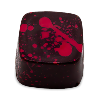 Molten Chocolate sugar free dark chocolate bonbon with red splattered paint