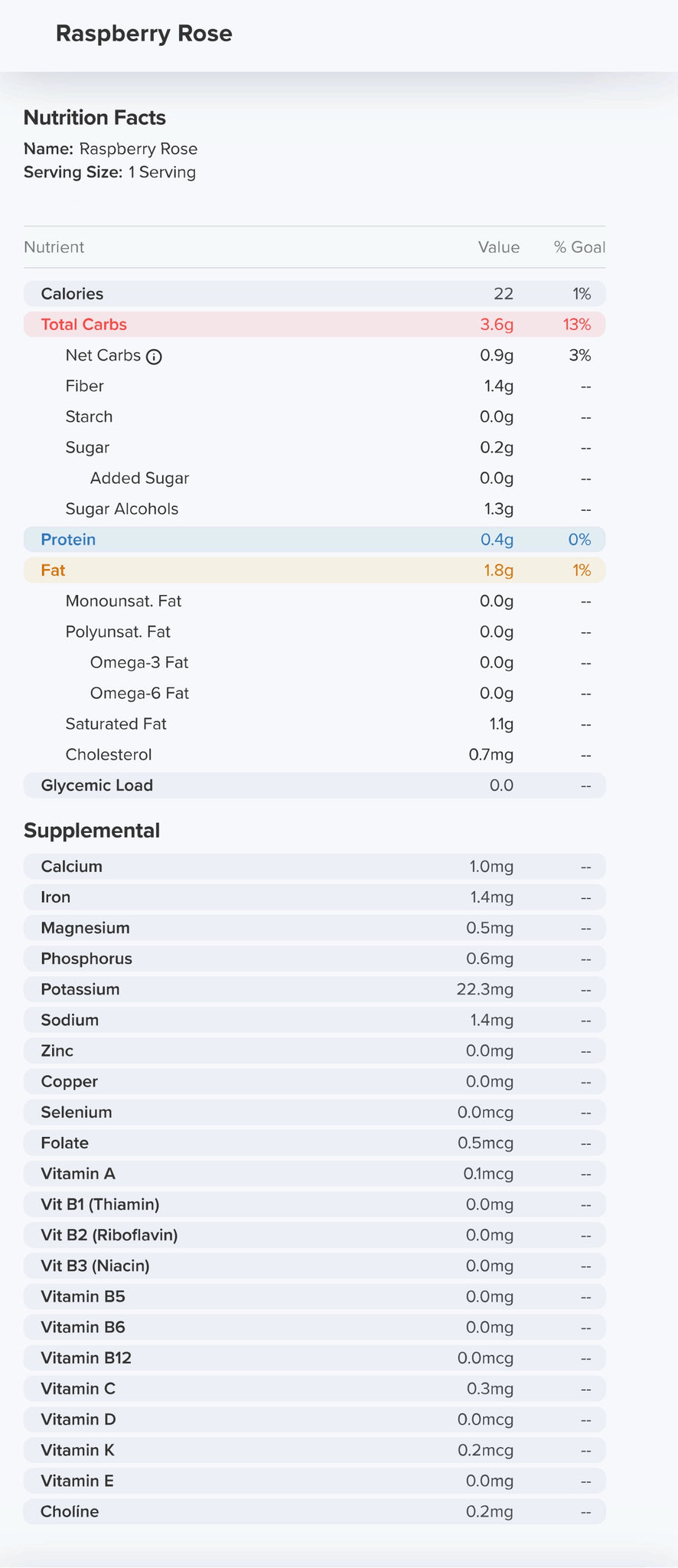 Raspberry Rose Nutrition Label 22 Calories and 0.2g Sugar per piece