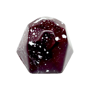 Raspberry Rose sugar free dark chocolate bonbon with deep red color and white speckles