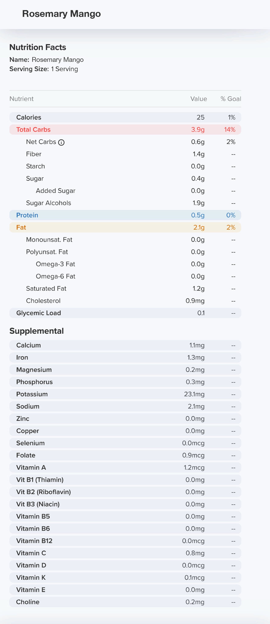 Rosemary Mango Nutrition Label 25 Calories and 0.4g Sugar per piece