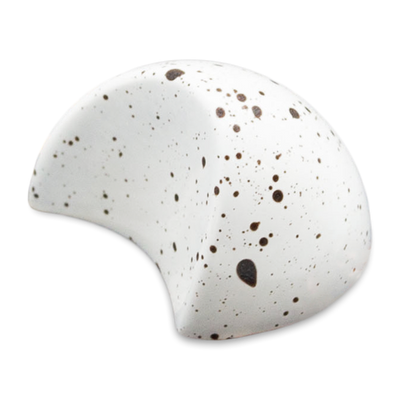 Vanilla Cream - Sugar Free Dark Chocolate Bonbon in half-moon shape with white shell and black speckles