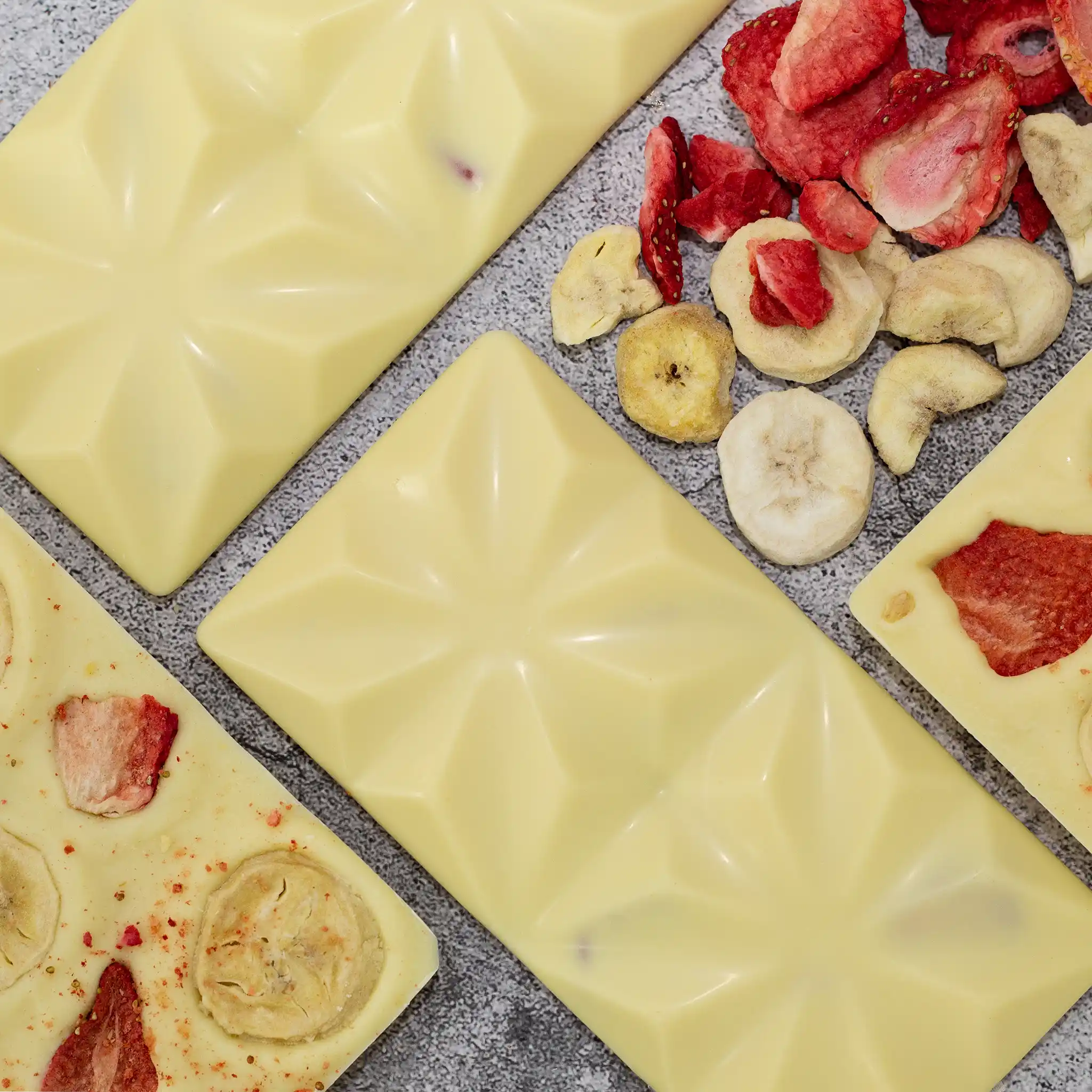 Love Is - Front and Back of White Chocolate Bar with Strawberries and Bananas