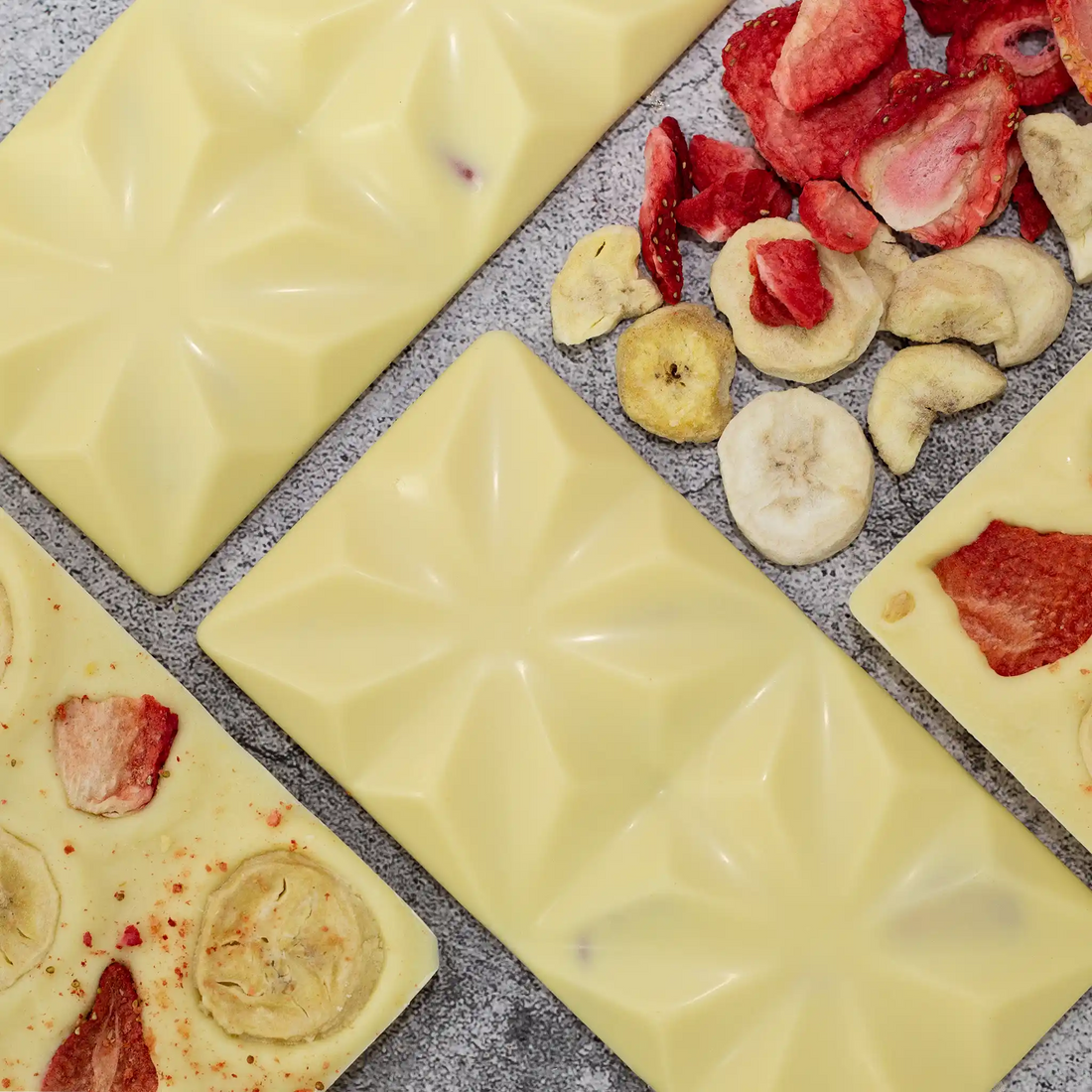 Love Is - Front and Back of White Chocolate Bar with Strawberries and Bananas